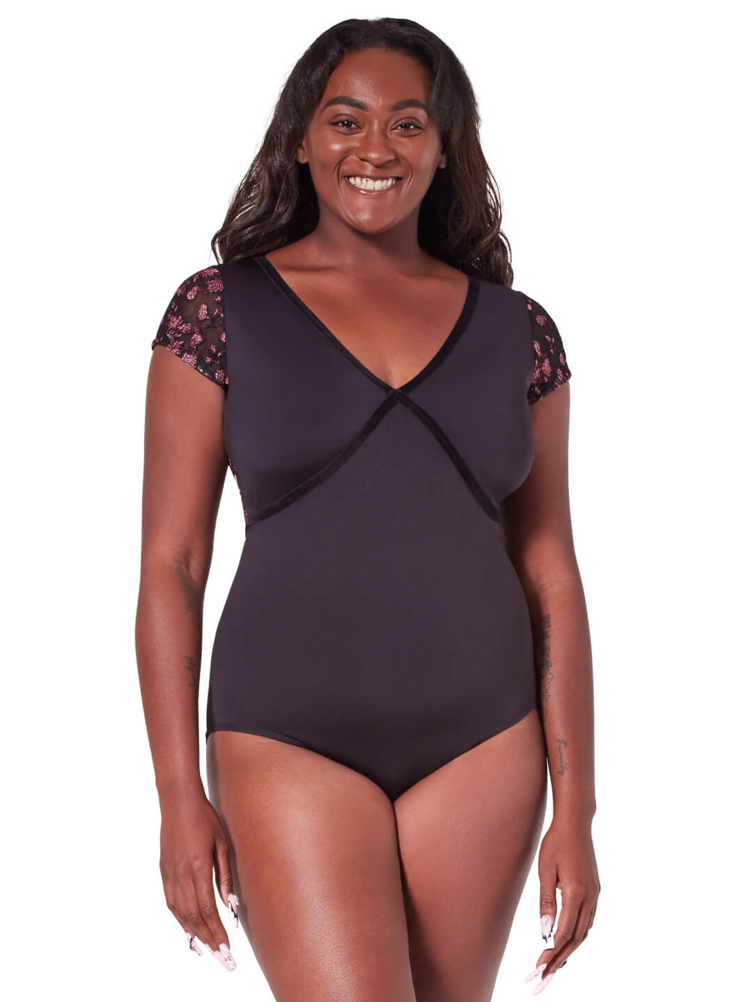 Ornate Romance Fascination Short Sleeve Mesh Leotard F12402W Capezio